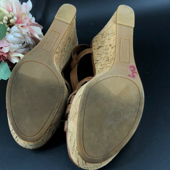 Lauren Ralph Lauren Quaylin Wedges Brown Tan 7.5
